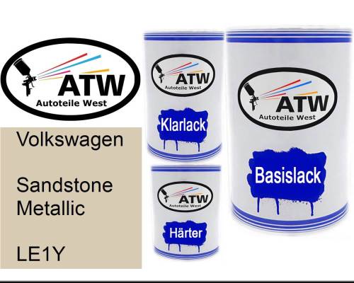 Volkswagen, Sandstone Metallic, LE1Y: 500ml Lackdose + 500ml Klarlack + 250ml Härter - Set, von ATW Autoteile West.